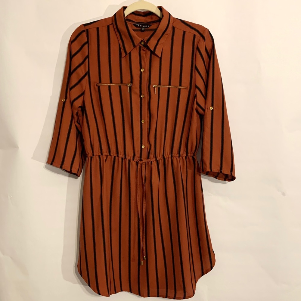 Orange Pinstriped Retro Dress - Picture 5 of 10